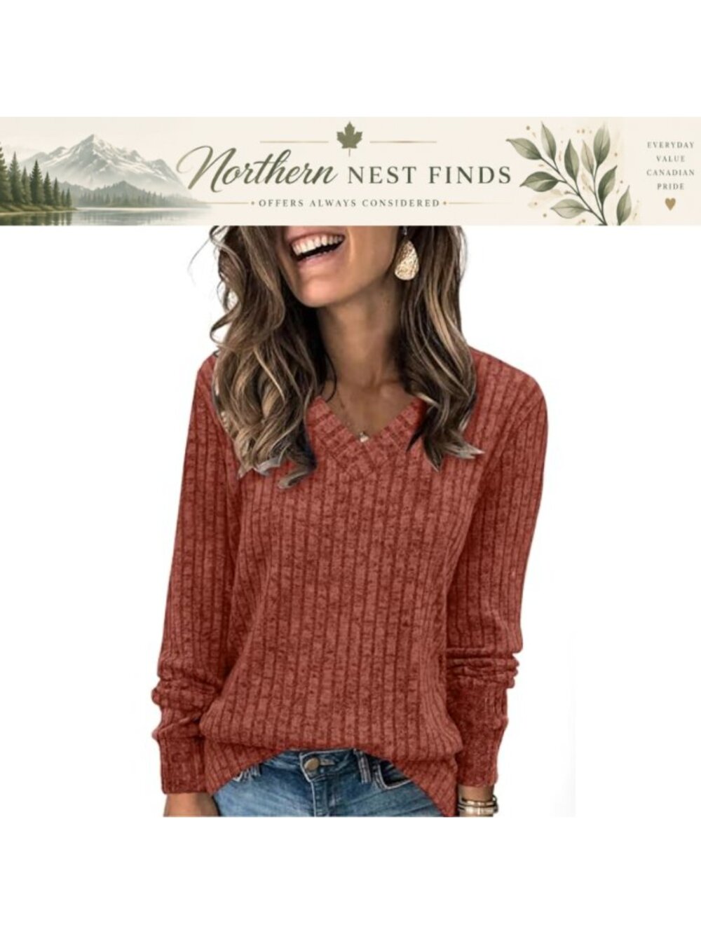 V Neck Long Sleeve Tunic Sweater Lightweight Casual Fall Top